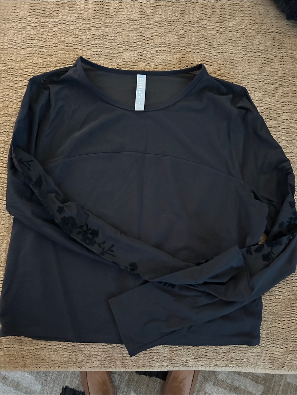 Black Long-Sleeve Floral Accent Top